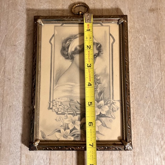 Sold! Vintage A. Toniolo Art Deco Atyle Art Print in Vintage Brass Ornate Frame - Picture 8 of 8
